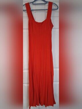 Vince Camuto Bright Orange Long Sleeveless Maxi Flowy Dress Lightweight Large